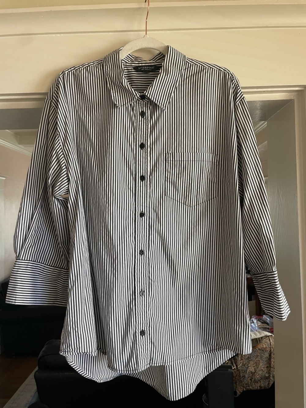 Liverpool Jeans Company Black and White Vertical Stripe Button-Down Shirt
